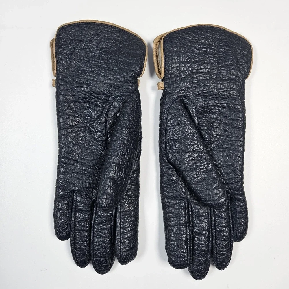 Aris Snuggler Blue Driving Gloves Womens  Vtg‎ Vinyl Backed Sherpa Lined Vintage